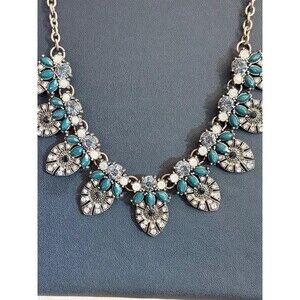 Stella & Ruby Teal Crystal Rhinestone Statement Bib Necklace Art Deco Signed